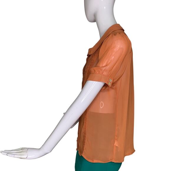 Forever 21 Sheer Top Asymmetric Collared Button Down Brown Size M - Picture 5 of 9